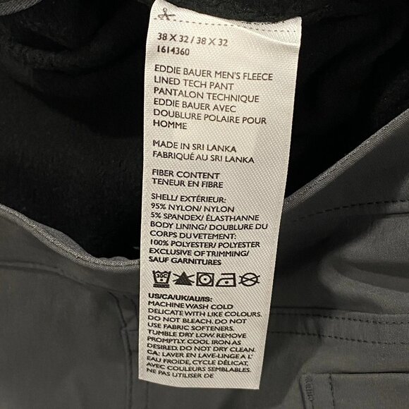 Eddie Bauer Fleece Lined Tech Pants Mens 38 x 32" Gray Water Repellent Insulated - Picture 14 of 14